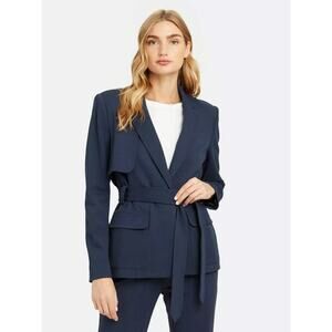 BLDWN Women's Blue Self Tie Belted Long Sleeves Blazer Jacket Size XS